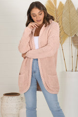 Chase Cardigan - Cable Knit Hooded Cardigan in Pink