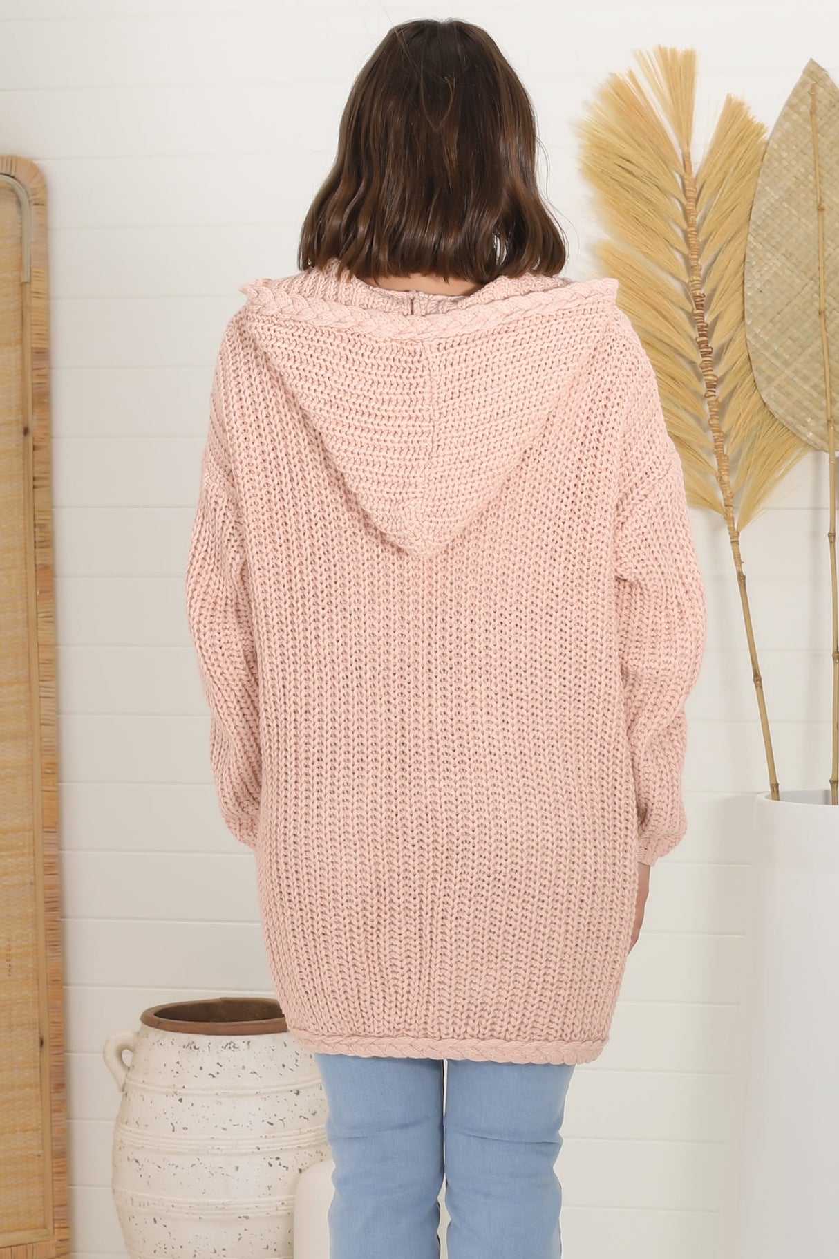 Chase Cardigan - Cable Knit Hooded Cardigan in Pink