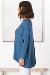 Belinda Knit Top - Boat Neckline Boxy Batwing Top in Navy