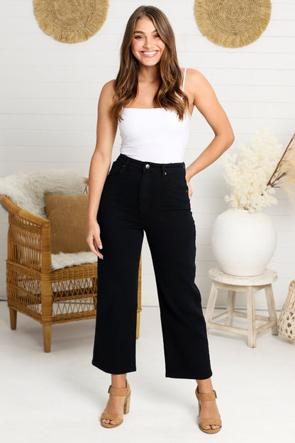 Ryker Jeans - Wide Leg 7/8 High Waisted Jeans in Black