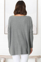 Belinda Knit Top - Boat Neckline Boxy Batwing Top in Grey