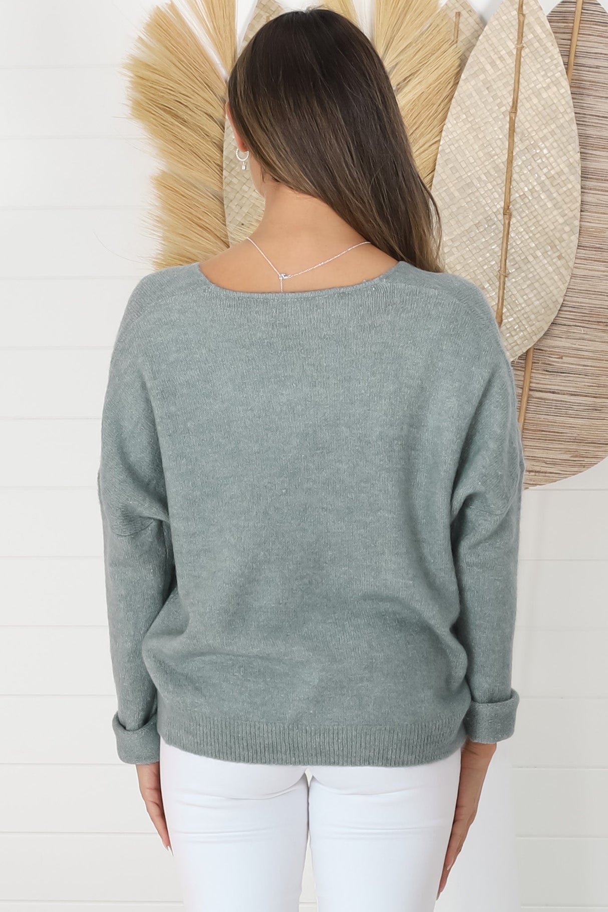 Carol Knit Top - Soft V Neck Batwing Sleeve Knit Top in Dark Grey