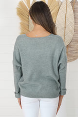 Carol Knit Top - Soft V Neck Batwing Sleeve Knit Top in Dark Grey