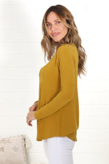 Cecile Top - Zipper Detail V Neck Top in Mustard