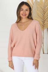 Carol Knit Top - Soft V Neck Batwing Sleeve Knit Top in Peach