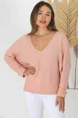 Carol Knit Top - Soft V Neck Batwing Sleeve Knit Top in Peach