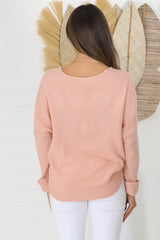 Carol Knit Top - Soft V Neck Batwing Sleeve Knit Top in Peach