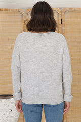 Carol Knit Top - Soft V Neck Batwing Sleeve Knit Top in Grey