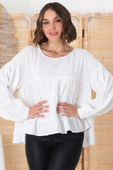 Gabby Top - Tiered Linen Top in White