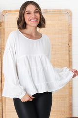 Gabby Top - Tiered Linen Top in White