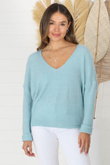Carol Knit Top - Soft V Neck Batwing Sleeve Knit Top in Baby Blue