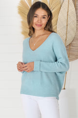 Carol Knit Top - Soft V Neck Batwing Sleeve Knit Top in Baby Blue
