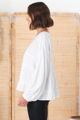 Gabby Top - Tiered Linen Top in White