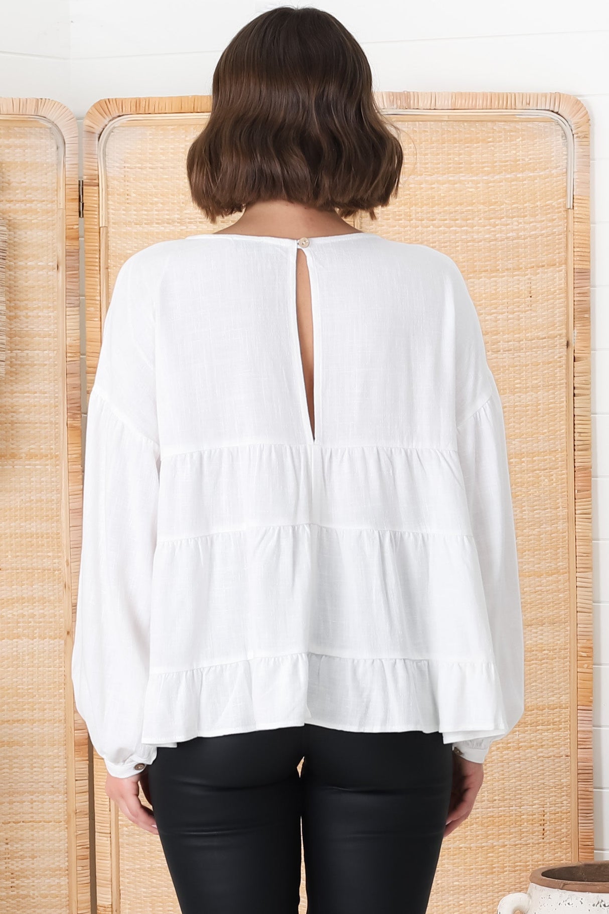 Gabby Top - Tiered Linen Top in White