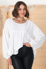 Gabby Top - Tiered Linen Top in White