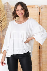 Gabby Top - Tiered Linen Top in White