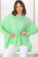 Belinda Knit Top - Boat Neckline Boxy Batwing Top in Light Green