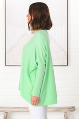 Belinda Knit Top - Boat Neckline Boxy Batwing Top in Light Green