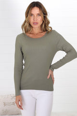 Dove Ribbed Top - Khaki