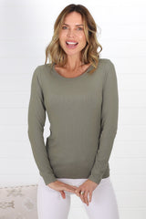 Dove Ribbed Top - Khaki