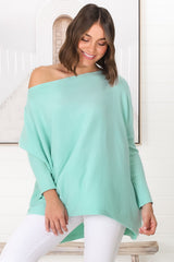 Belinda Knit Top - Boat Neckline Boxy Batwing Top in Light Blue