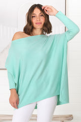 Belinda Knit Top - Boat Neckline Boxy Batwing Top in Light Blue