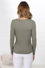 Dove Ribbed Top - Khaki