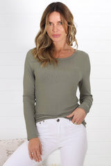 Dove Ribbed Top - Khaki