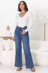 Murilo Jeans - High Waisted Flare Leg Jeans in Medium Blue Wash Denim