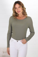 Dove Ribbed Top - Khaki