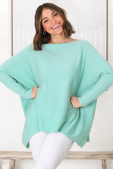 Belinda Knit Top - Boat Neckline Boxy Batwing Top in Light Blue