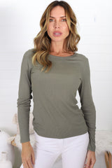 Dove Ribbed Top - Khaki