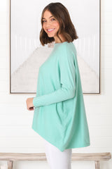 Belinda Knit Top - Boat Neckline Boxy Batwing Top in Light Blue