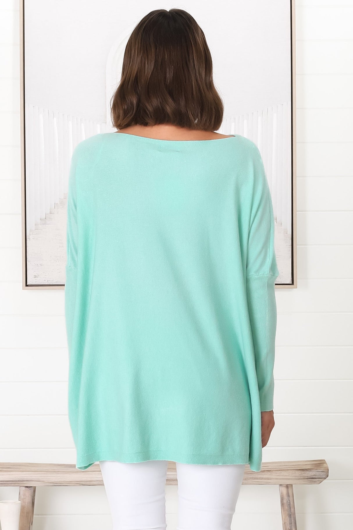 Belinda Knit Top - Boat Neckline Boxy Batwing Top in Light Blue