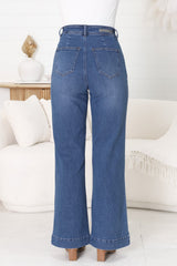 Murilo Jeans - High Waisted Flare Leg Jeans in Medium Blue Wash Denim