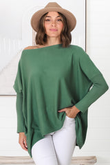 Belinda Knit Top - Boat Neckline Boxy Batwing Top in Teal