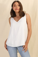 Neide Top - High Low Scoop Hem Sleeveless Top in White