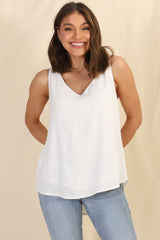 Neide Top - High Low Scoop Hem Sleeveless Top in White