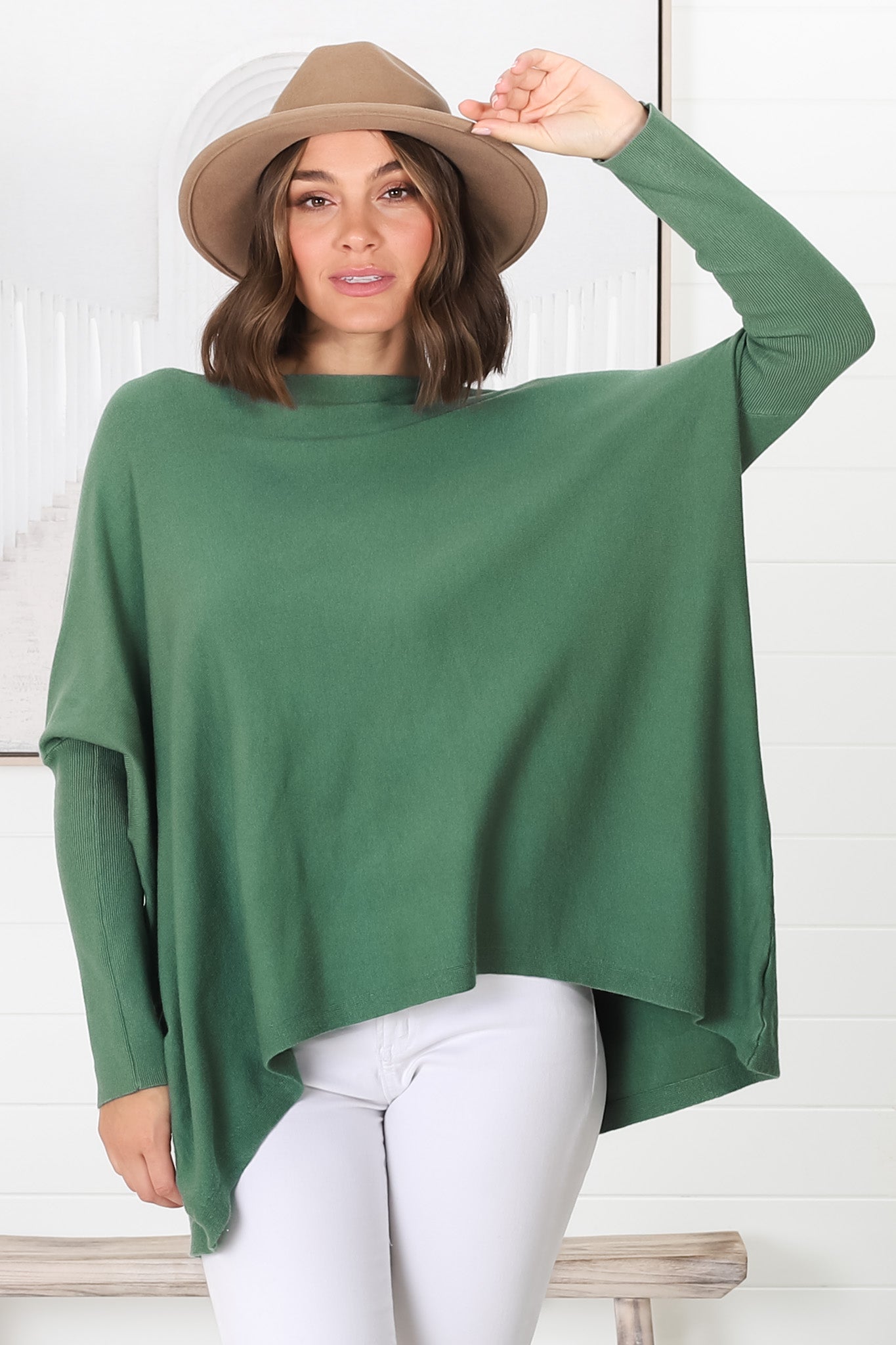 Belinda Knit Top - Boat Neckline Boxy Batwing Top in Teal