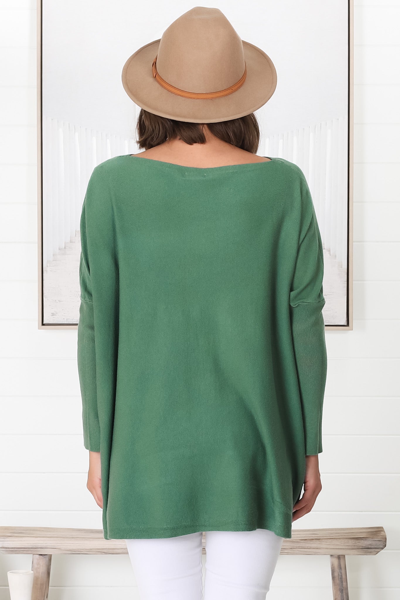 Belinda Knit Top - Boat Neckline Boxy Batwing Top in Teal