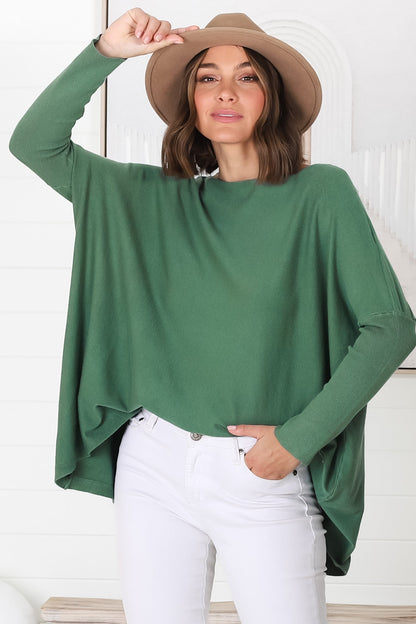 Belinda Knit Top - Boat Neckline Boxy Batwing Top in Teal