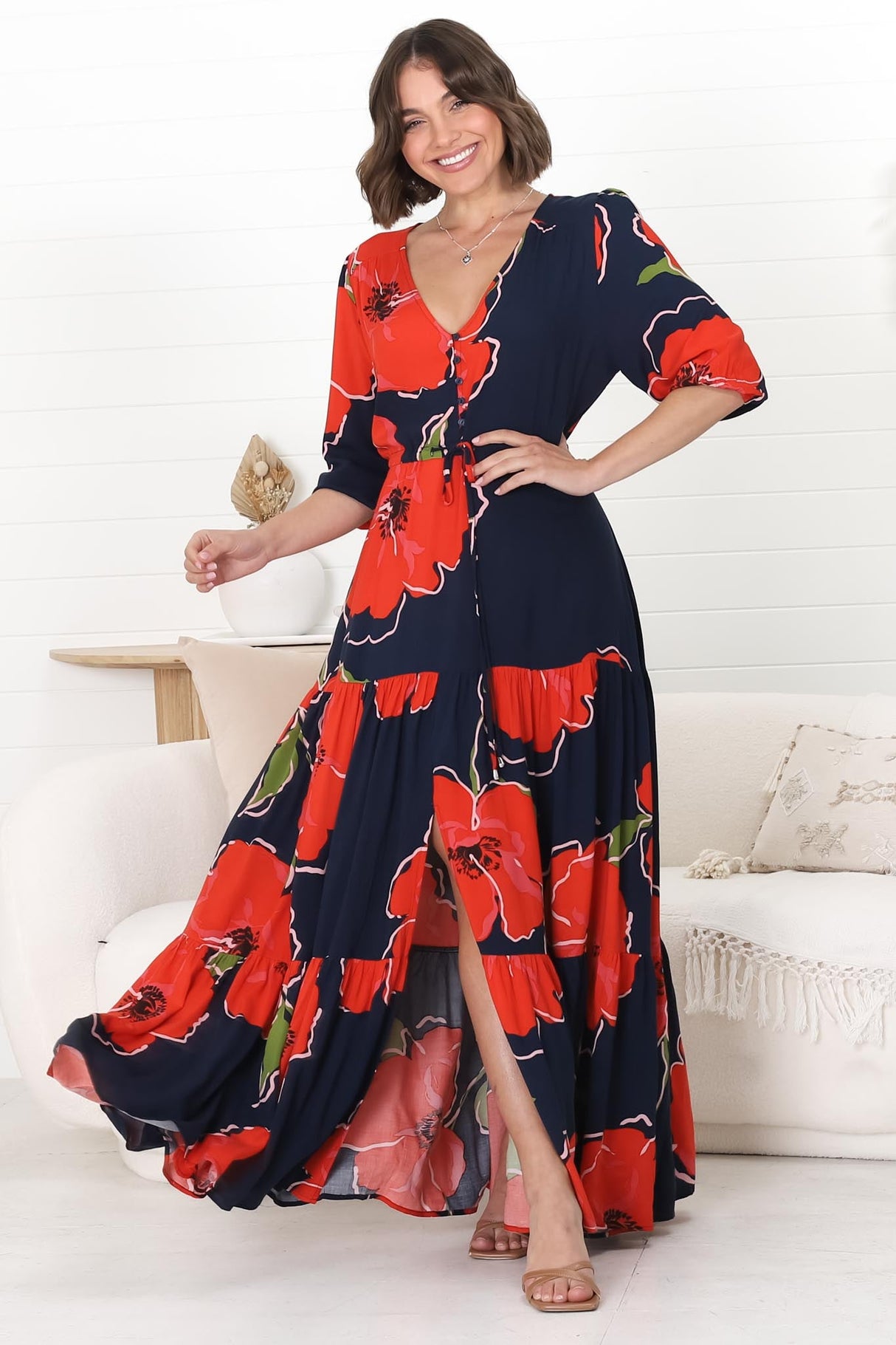 Lenna Maxi Dress - A Line Dress with Pull Tie Waist in Lidye Print