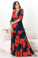 Lenna Maxi Dress - A Line Dress with Pull Tie Waist in Lidye Print