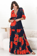 Lenna Maxi Dress - A Line Dress with Pull Tie Waist in Lidye Print