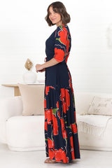 Lenna Maxi Dress - A Line Dress with Pull Tie Waist in Lidye Print