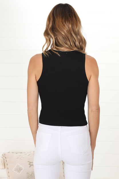 Saint Clair Ribbed Top - High Neckline Racer Back RIbbed Top in Black