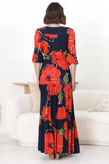 Lenna Maxi Dress - A Line Dress with Pull Tie Waist in Lidye Print