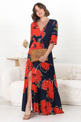 Lenna Maxi Dress - A Line Dress with Pull Tie Waist in Lidye Print