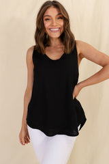 Neide Top - High Low Scoop Hem Sleeveless Top in Black