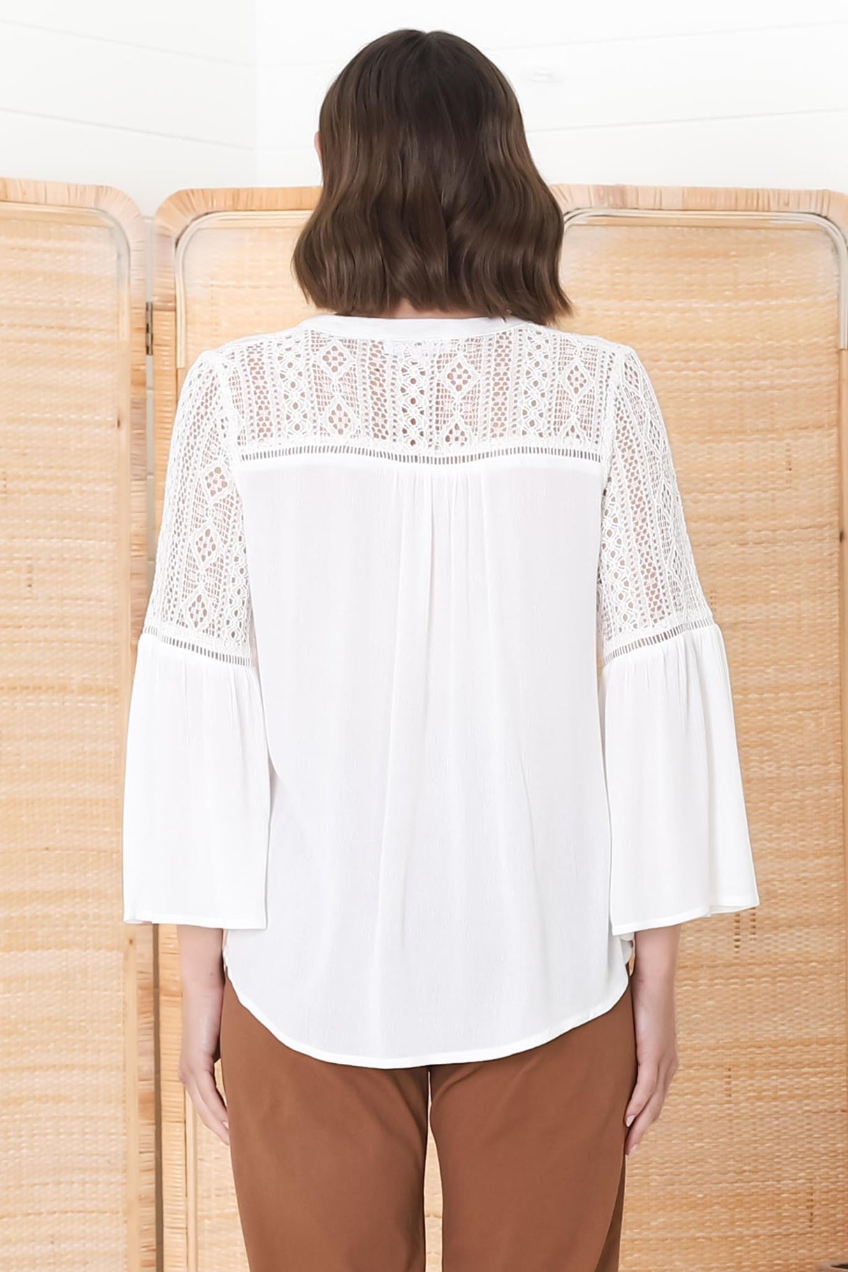 Myrna Top - V Neck Hollow Out Lace Detailed Button Down in White